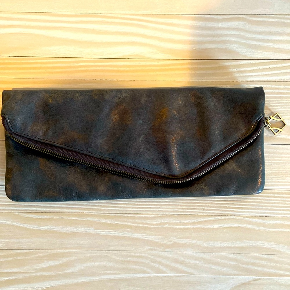 Ada Brownish Grey Leather Clutch